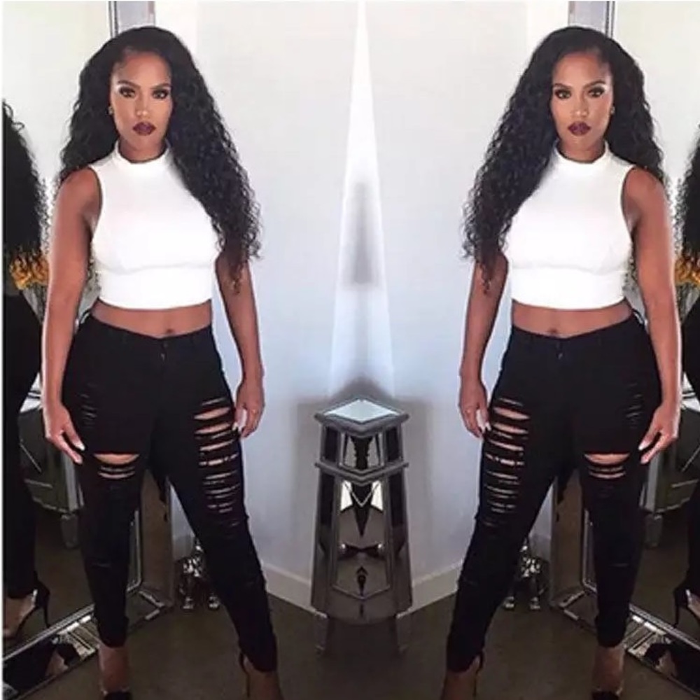 Small High Waisted Skinny Jegging Pants Black Rips